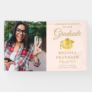 Elegant Blush Pink And Gold Photo Graduation Banne Banner