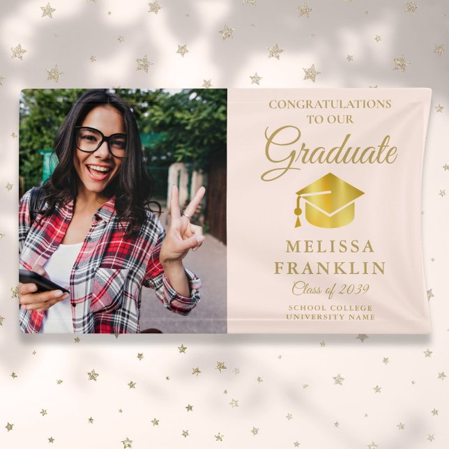Elegant Blush Pink And Gold Photo Graduation Banner (Elegant Blush Pink And Gold Photo Graduation Banner)