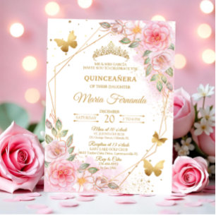 Elegant Blush Pink and gold Quinceañera birthday  Invitation