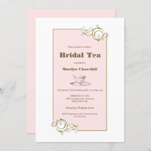Elegant Blush Pink and Gold Simple Bridal Tea Invitation