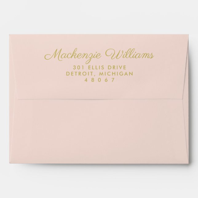 Elegant Blush Pink and Gold Stripes Wedding Envelope (Back (Top Flap))