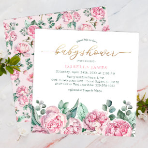 Elegant Blush Pink and Gold Watercolor Girl Baby S Invitation