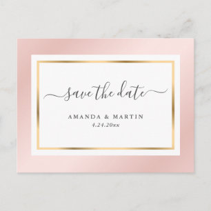 Elegant Blush Pink and Gold Wedding Save The Date Announcement Postcard