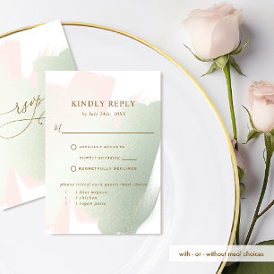 Elegant Blush Pink and Sage With/without Meal RSVP Card