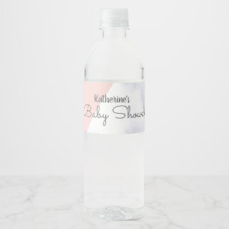 Elegant blush pink and white marble baby shower water bottle label