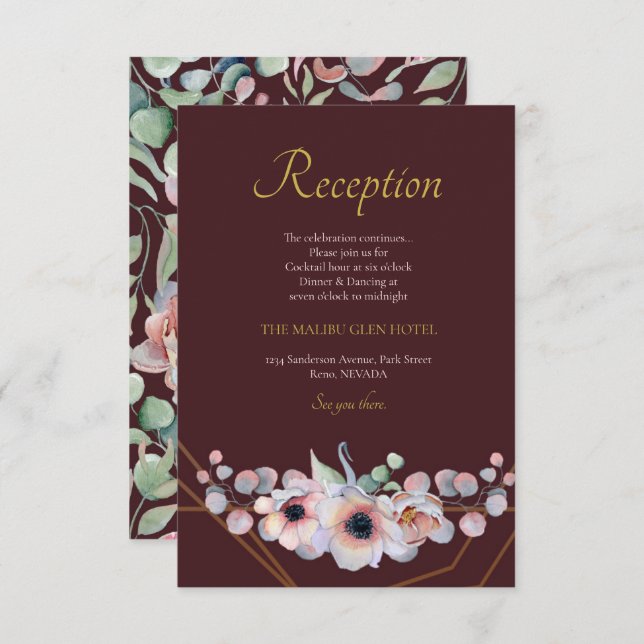 Elegant Blush Pink Anemone Floral Geometric Frames Enclosure Card (Front/Back)