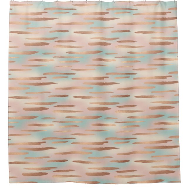 Elegant Blush Pink, Aqua & Gold Seamless Pattern Shower Curtain (Front)