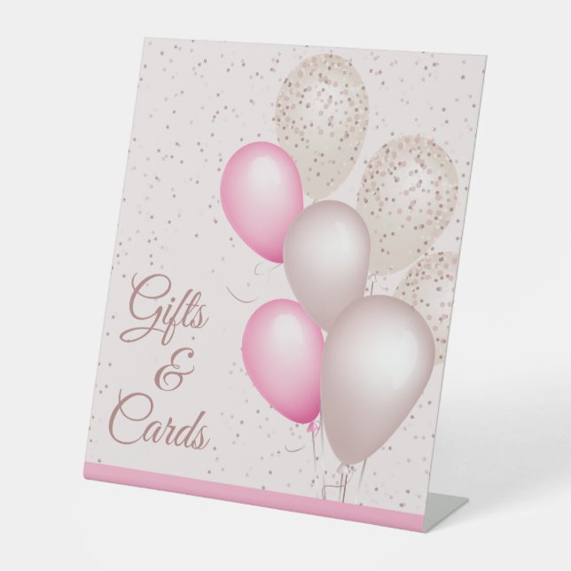 Elegant Blush Pink Balloons Birthday Gifts Cards Pedestal Sign (Front)