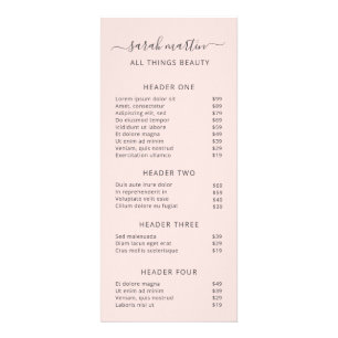 Elegant Blush Pink Beauty Salon Price List Rack Card