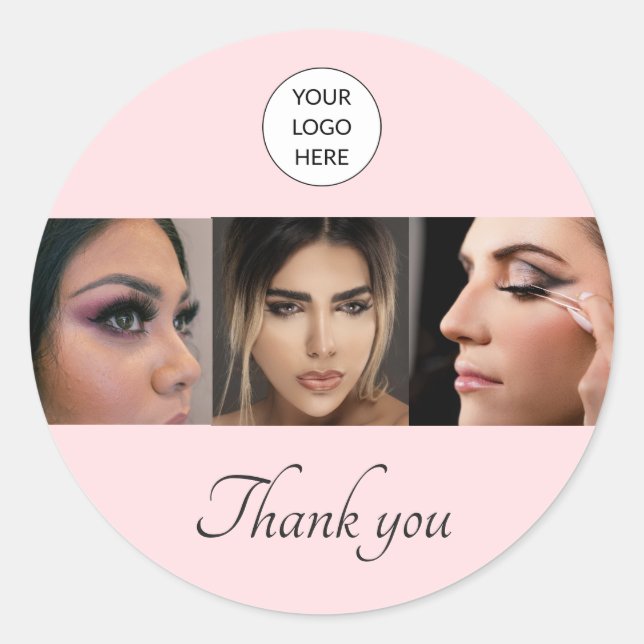 Elegant Blush Pink Black Script 3 Photo Lashes Classic Round Sticker (Front)