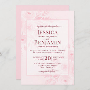 Elegant Blush Pink Boho Chic Floral Wedding Invitation