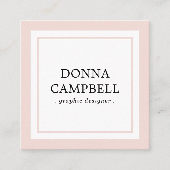 Elegant Blush Pink Border Professional Minimalist Square Business Card (Front)