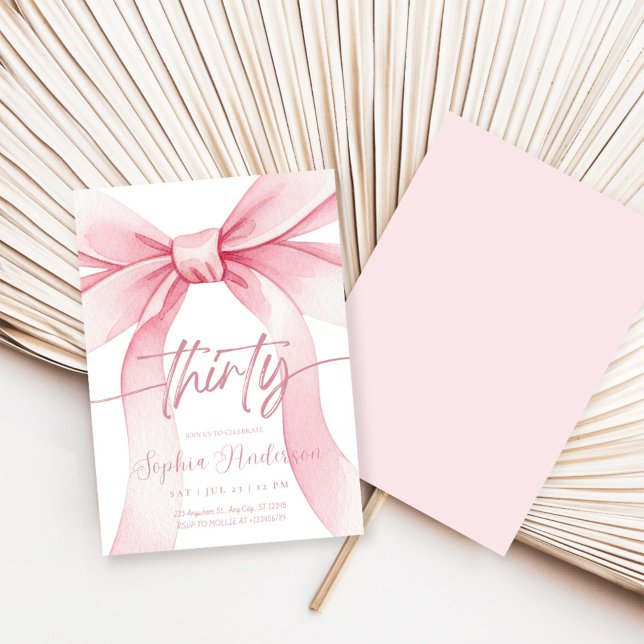 Elegant Blush Pink Bow 30th Birthday Invitation (Creator Uploaded)