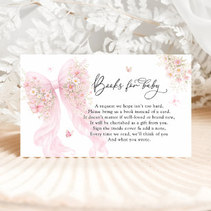 Elegant Blush Pink Bow Baby Shower Books For Baby  Enclosure Card