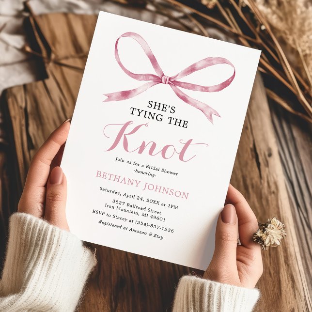 Elegant Blush Pink Bow Bridal Shower Invitation (Creator Uploaded)
