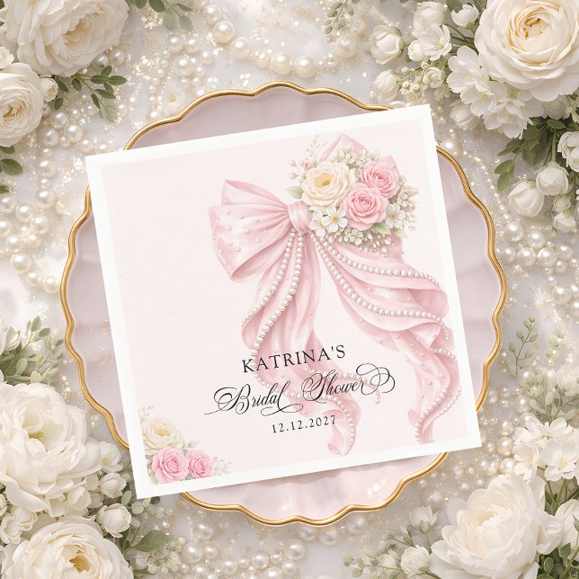 Elegant Blush Pink Bow Bridal Shower Napkin (Creator Uploaded)