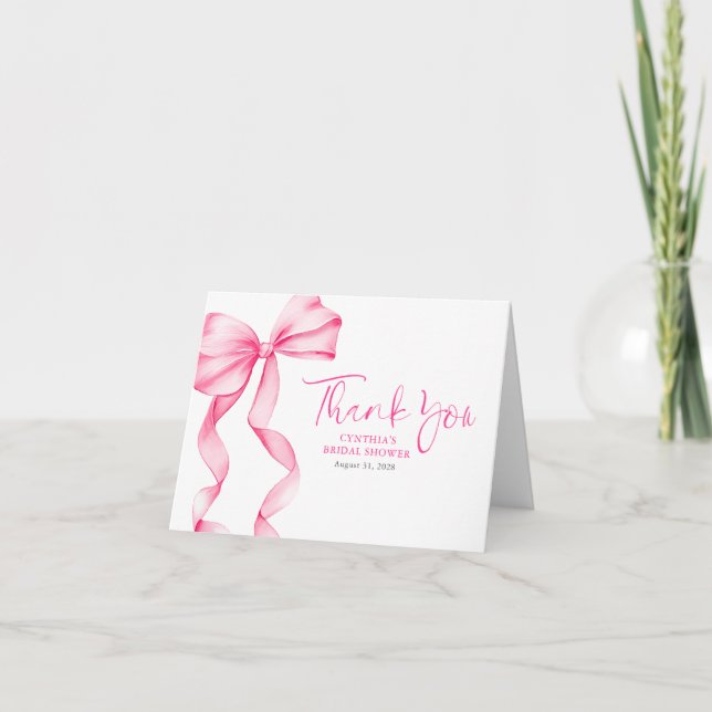 Elegant Blush Pink Bow Bridal Shower Thank You Card (Front)