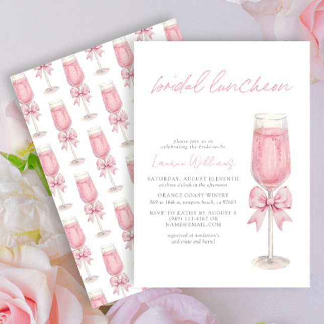Elegant Blush Pink Bow Champagne Bridal Luncheon Invitation (Creator Uploaded)