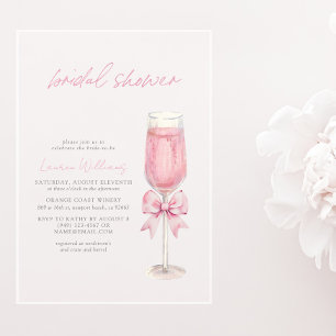Elegant Blush Pink Bow Champagne Bridal Shower Acrylic Invitations