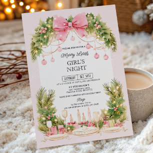 Elegant Blush Pink Bow Christmas Girls Night  Invitation