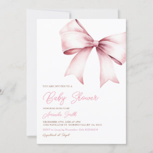 Elegant Blush Pink Bow Coquette Girl Baby Shower Invitation