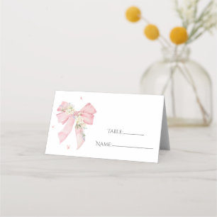 Elegant Blush Pink Bow Floral Place Card