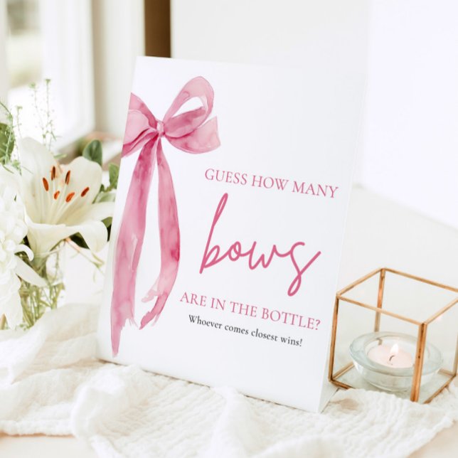 Elegant Blush Pink Bow Guess How Many Bows Game Pedestal Sign (Elegant Blush Pink Bow Guess How Many Bows Game Sign)