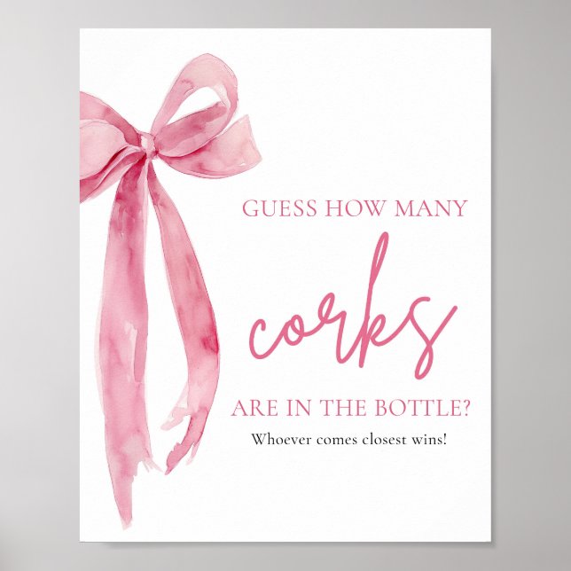 Elegant Blush Pink Bow Guess How Many Corks Game Poster (Front)