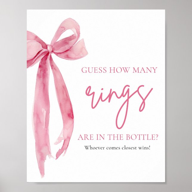 Elegant Blush Pink Bow Guess How Many Rings Game Poster (Front)