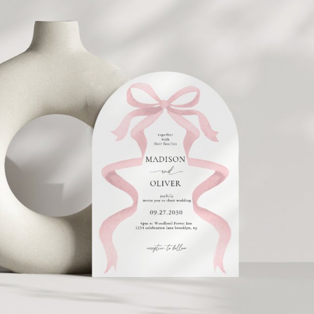 Elegant Blush Pink Bow Monogram Arch Wedding Invitation (Creator Uploaded)