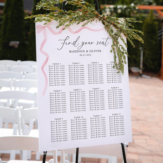 Elegant Blush Pink Bow Wedding Seating Charts (Creator Uploaded)