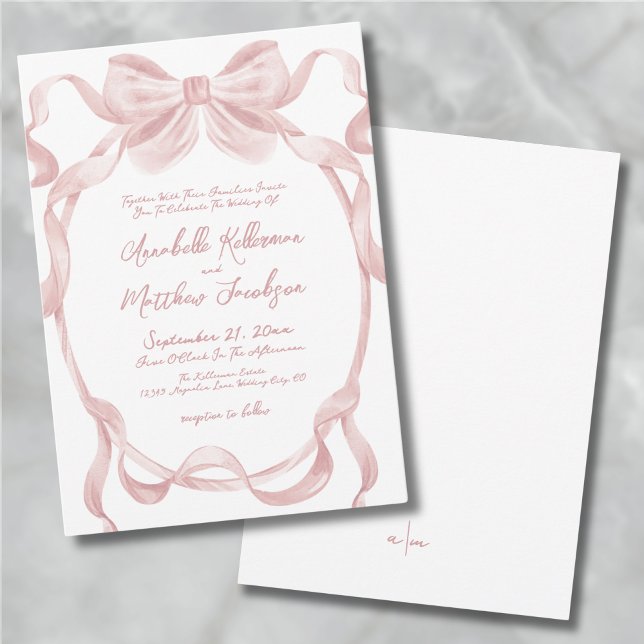 Elegant Blush Pink Bow Whimsical Wedding Invitation (Elegant Blush Pink Bow Whimsical Wedding Invitation)