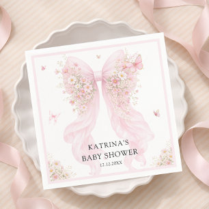 Elegant Blush Pink Bow Wildflower Baby Shower Napkin