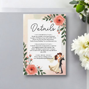 Elegant Blush Pink Bride And Groom Floral Wedding Enclosure Card