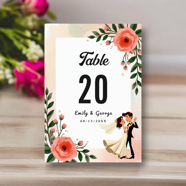 Elegant Blush Pink Bride And Groom Floral Wedding Table Number (Creator Uploaded)
