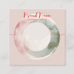 Elegant Blush Pink Brush Art Necklace Display Square Business Card