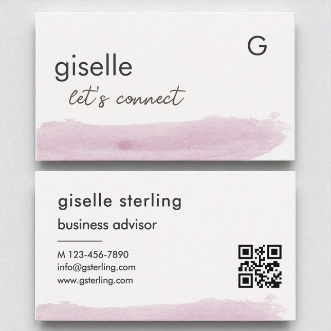Elegant Blush Pink Brush Stroke QR Code Business Card (Creator Uploaded)