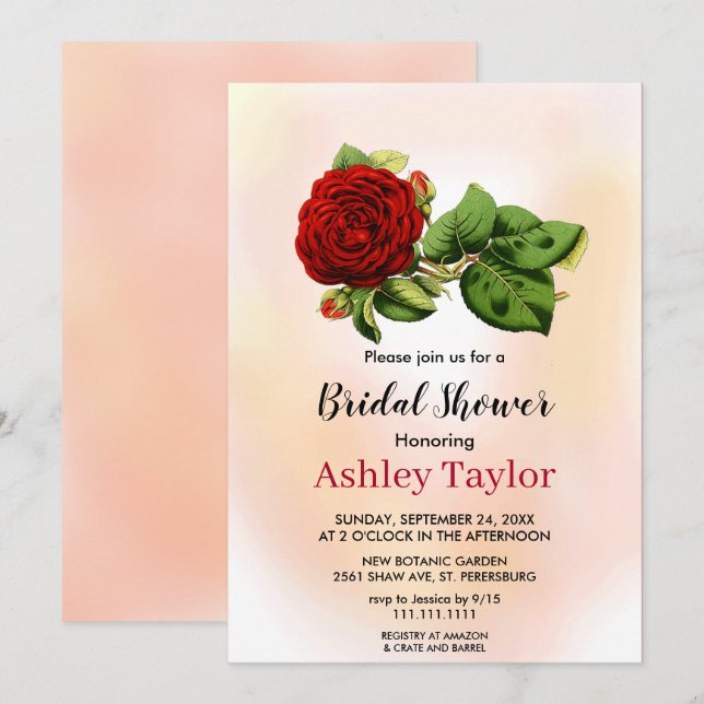 Elegant blush pink burgundy floral Bridal Shower Invitation (Front/Back)