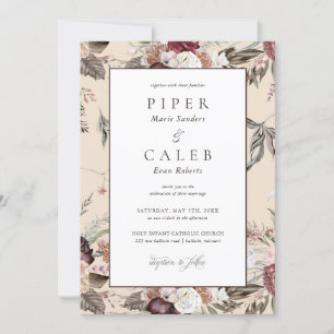 Elegant Blush Pink Burgundy Floral Wedding Invitat Invitation