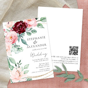 Elegant Blush Pink Burgundy Flowers Wedding Invitation