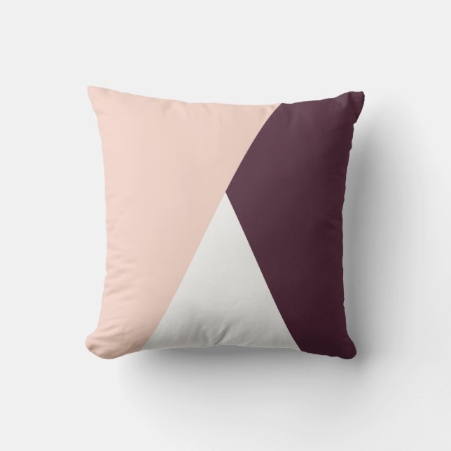 Elegant blush pink & burgundy geometric triangles cushion (Front)