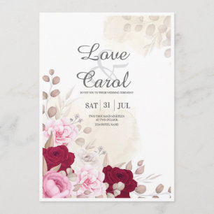 Elegant Blush Pink & Burgundy Rose Wedding Invitat Invitation