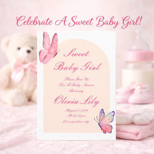 ELEGANT BLUSH PINK BUTTERFLIES BABY GIRL SHOWER  INVITATION