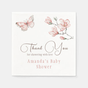 Elegant Blush Pink Butterfly Floral Baby Shower Napkin