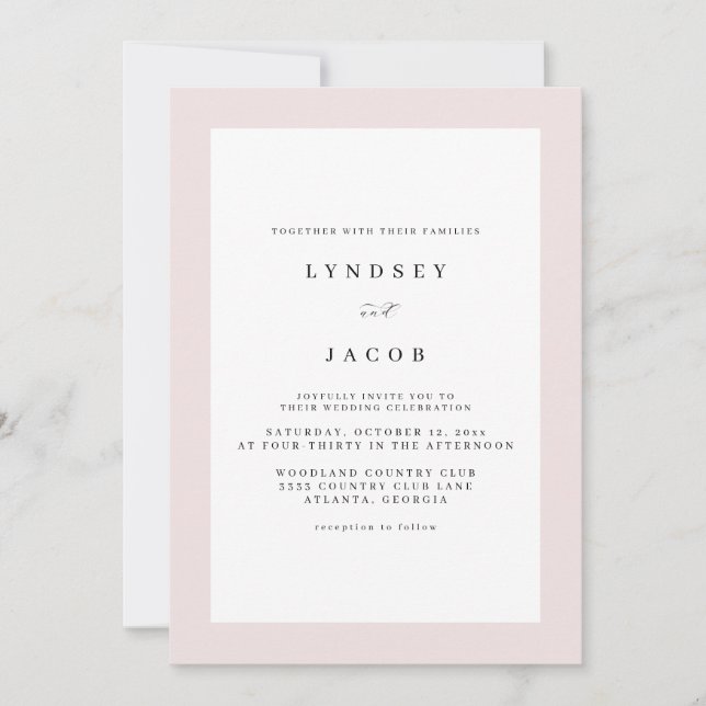 Elegant Blush Pink Classic Wedding Invitation (Front)