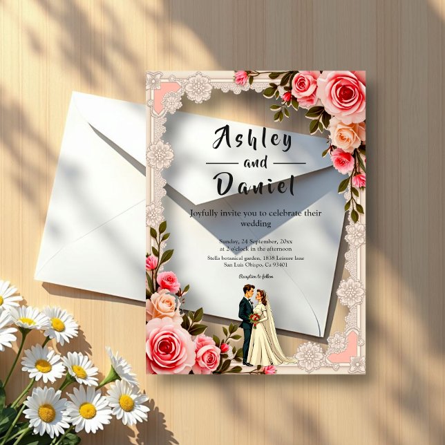 Elegant Blush Pink Couple Summer Floral Wedding Acrylic Invitations (Creator Uploaded)
