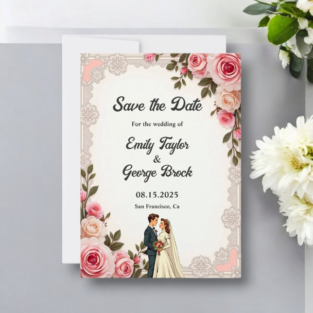 Elegant Blush Pink Couple Summer Floral Wedding Save The Date (Creator Uploaded)