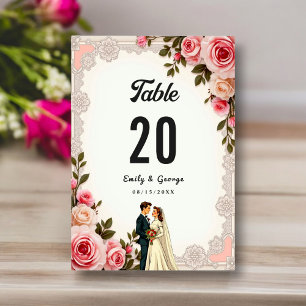 Elegant Blush Pink Couple Summer Floral Wedding Table Number