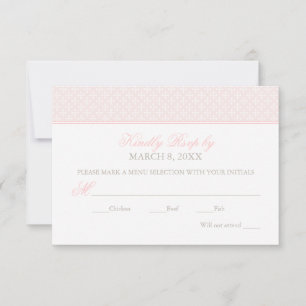 Elegant Blush Pink Cross Pattern Girl Baptism RSVP Card