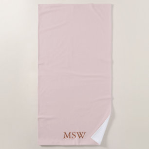 Elegant blush pink custom monogram initials chic beach towel
